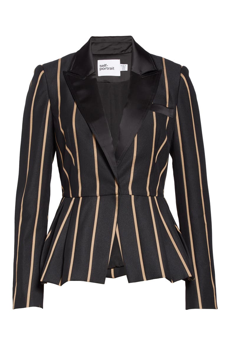 Stripe Peaked Lapel Jacket, Alternate, color, BLACK/ BEIGE