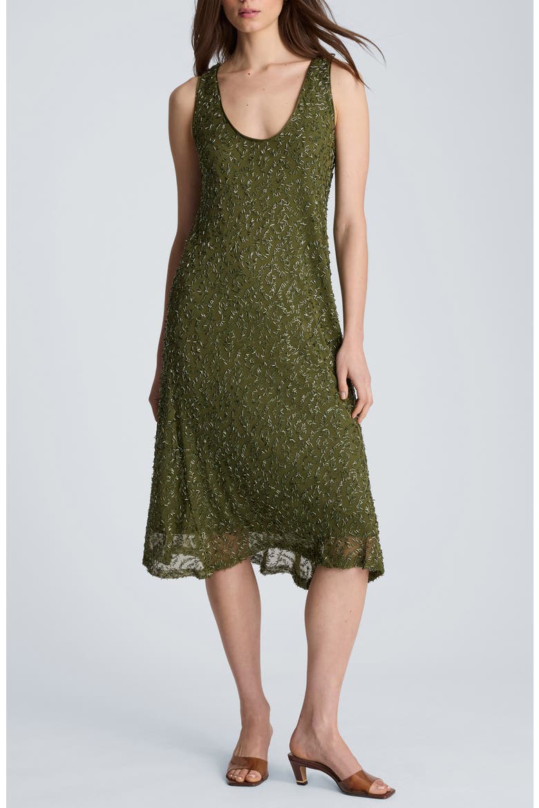 Bugle Bead Detail Tank Midi Dress, Main, color, GREEN