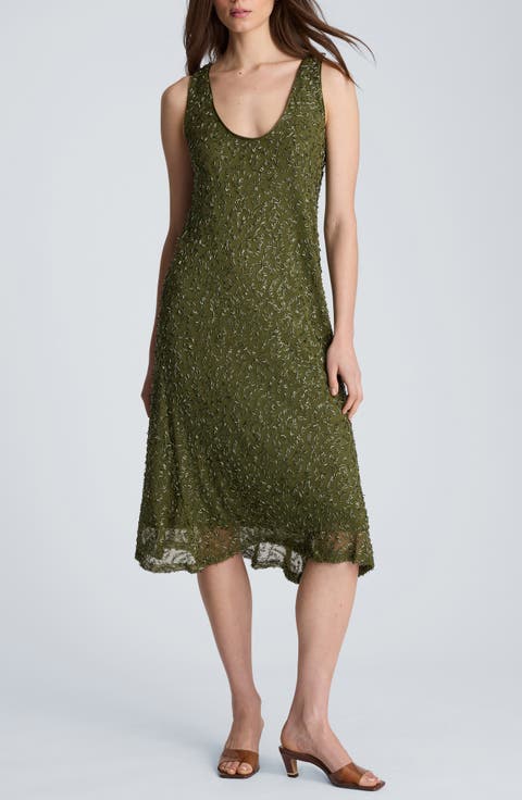 Bugle Bead Detail Tank Midi Dress