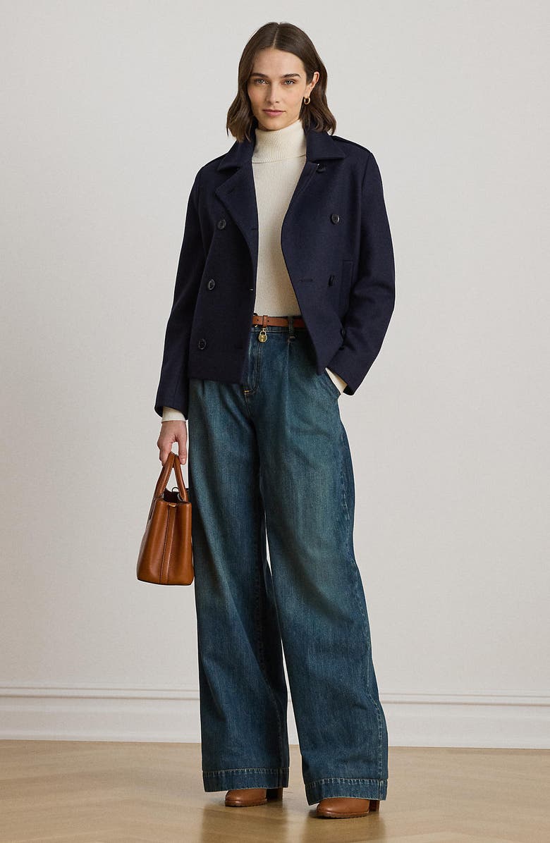 Lauren Ralph Lauren Double Breasted Wool Blend Twill Jacket, Alternate, color, Regal Navy