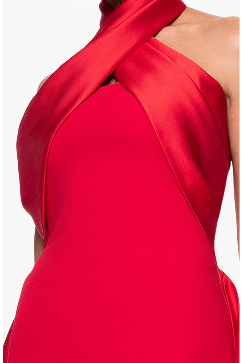 Twist Halter Neck Mikado Scuba Crepe Gown, Alternate, color, RED