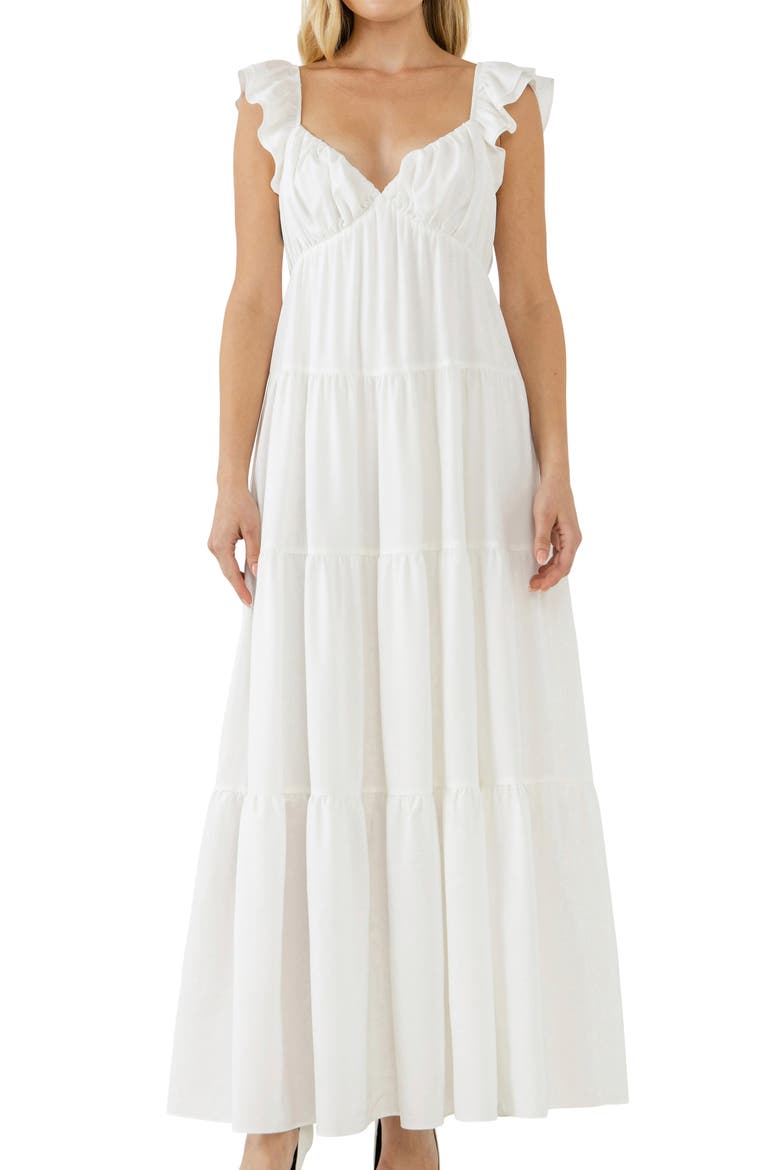 Flutter Sleeve Maxi Dress, Alternate, color, WHITE