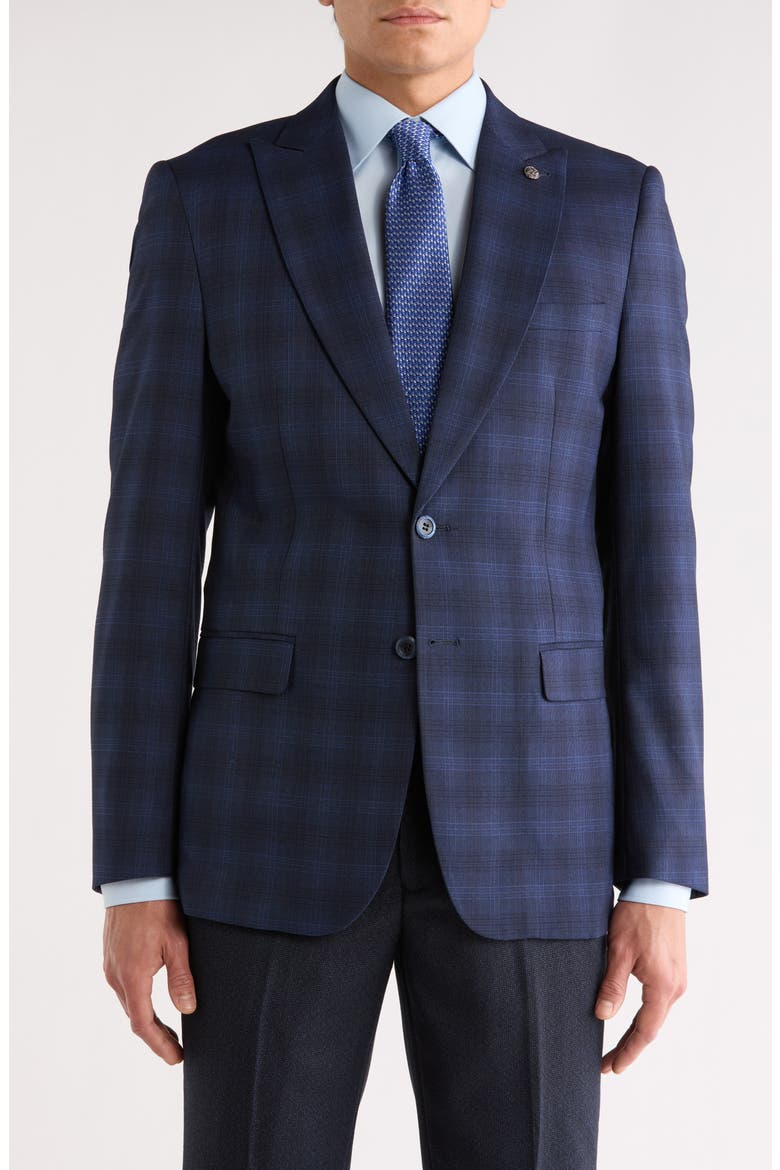 Slim Fit Plaid Blazer, Main, color, NAVY