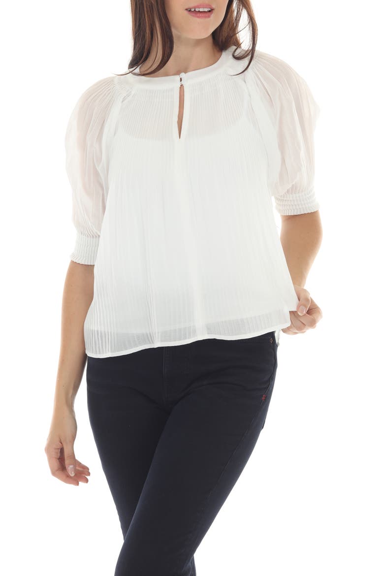 Pleated Puff Sleeve Top, Main, color, WHITE