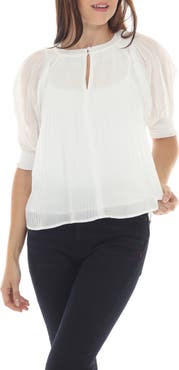 RAIN AND ROSE Pleated Puff Sleeve Top