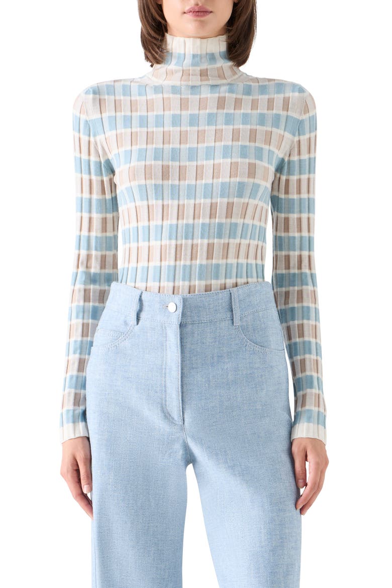 Intarsia Check Wool Turtlneck Sweater, Main, color, WINTER WHITE-OAT