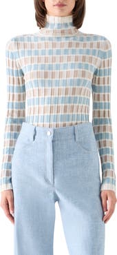 Akris punto Intarsia Check Wool Turtlneck Sweater