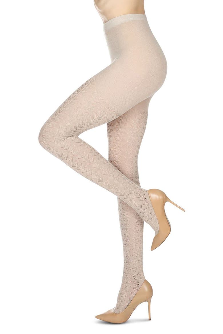 Pelerine Pointelle Sweater Tights, Main, color, LATTE