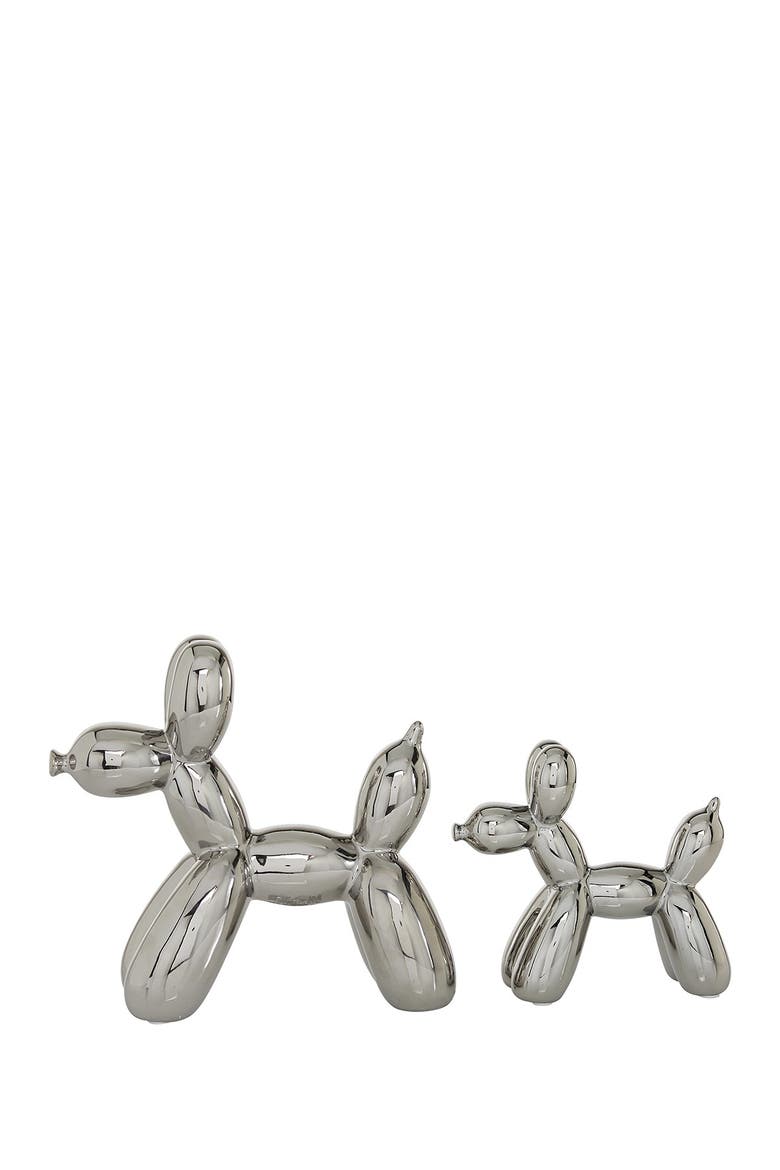 Silvertone Ceramic Balloon Dog Sculpture - Set of 2, Alternate, color, SILVER