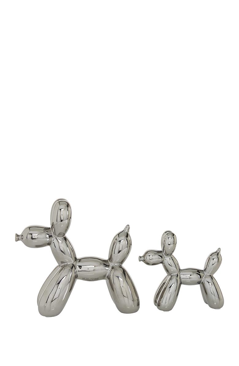 WILLOW ROW Silvertone Ceramic Balloon Dog Sculpture - Set of 2, Alternate, color, Silver