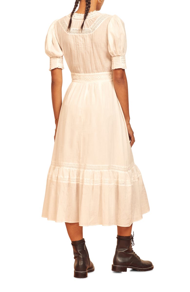 Reformation Betsie Lace Detail Organic Cotton Midi Dress, Alternate, color, 
