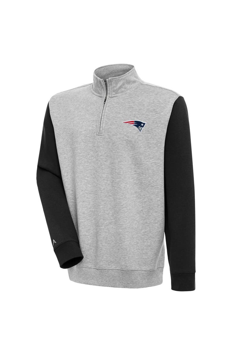 ANTIGUA Men's Antigua  Heather Gray/Black New England Patriots Victory Colorblock Quarter-Zip Pullover Top, Main, color, 