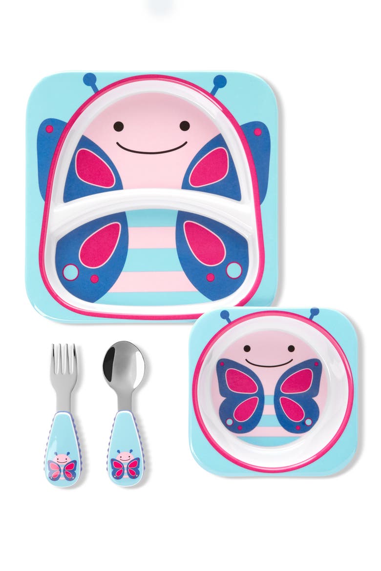 Zoo Butterfly Mealtime Plate, Bow & Utensil Set, Main, color, MULTICOLOR