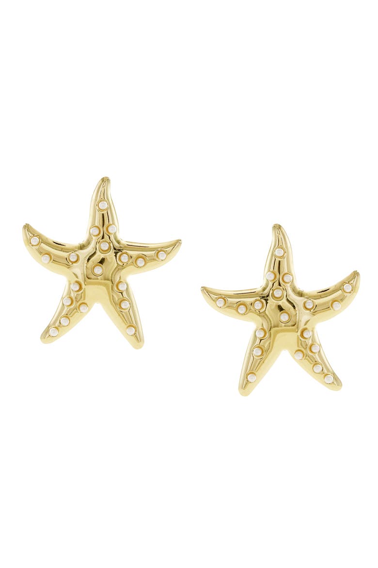 Dancing Starfish Earrings, Main, color, GOLD / WHITE