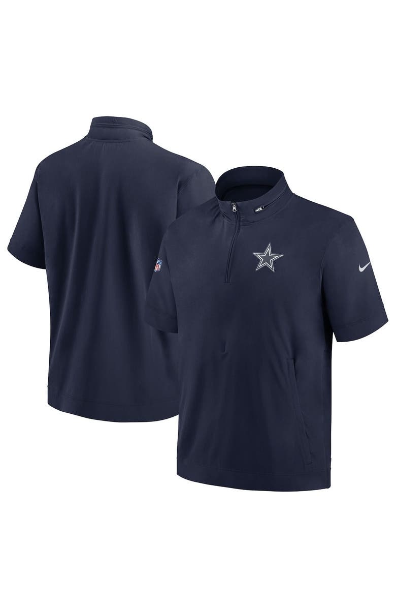 Nike Men's Nike  Navy Dallas Cowboys Sideline Coach Short Sleeve Hoodie Quarter-Zip Jacket, Main, color, 
