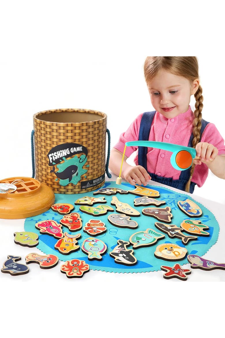 Wooden Magnetic Fishing Game Fine Motor Skills Toy for Kids, Alternate, color, Multicolor