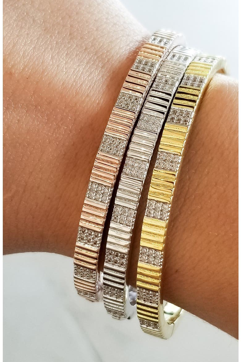 Radiance Sleek Pavé Hinge Bangle Bracelet, Alternate, color, SILVER