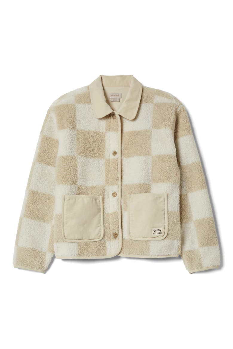 Delilah Plaid High Pile Fleece Jacket, Alternate, color, WHITE NATURAL FINISH LINE CHEC
