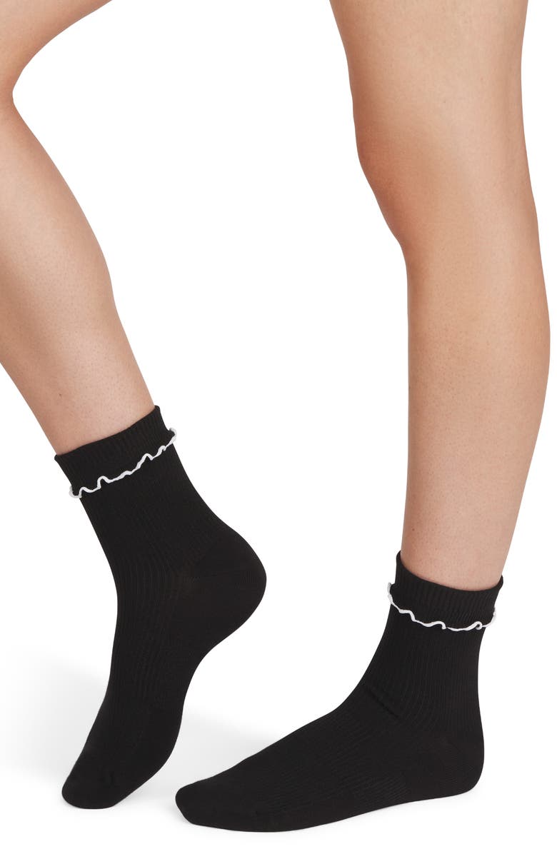 Bombas Frilly Rib Light Half Calf Crew Socks, Main, color, Black