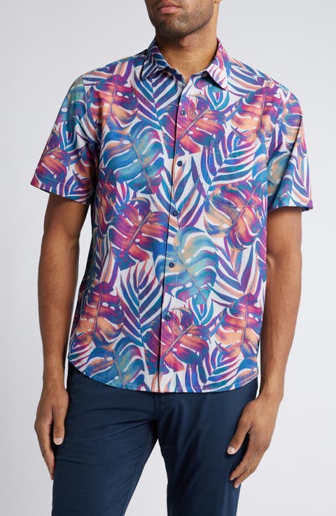 Bahama Coast Monarch Monstera Short Sleeve Performance Button-Up Shirt