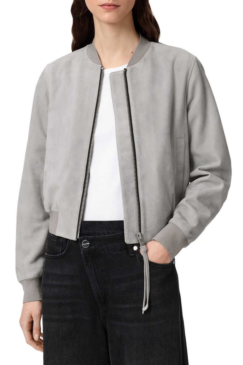 Orten Suede Bomber Jacket, Main, color, LIGHT GREY