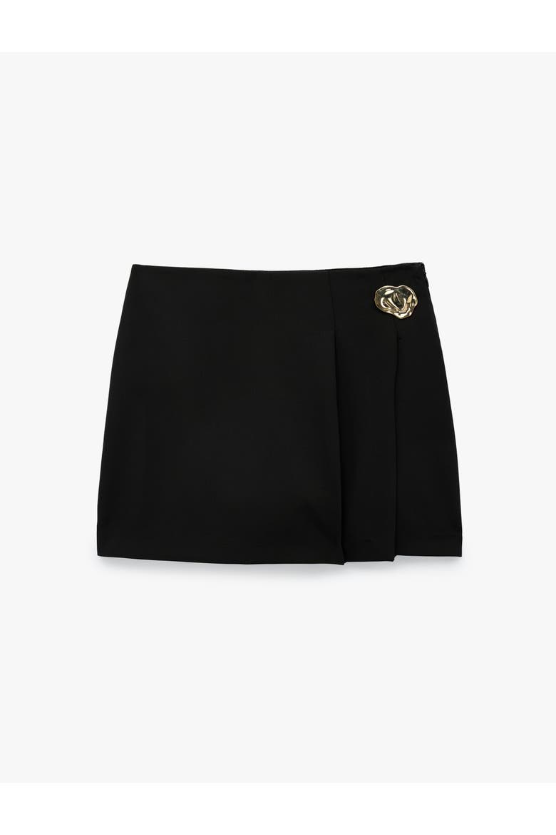A Line Pleated Mini Skort with Clasp, Alternate, color, BLACK