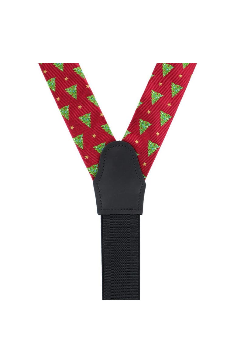 Trafalgar Oh Christmas Tree Novelty Silk Button End Suspenders, Alternate, color, Red