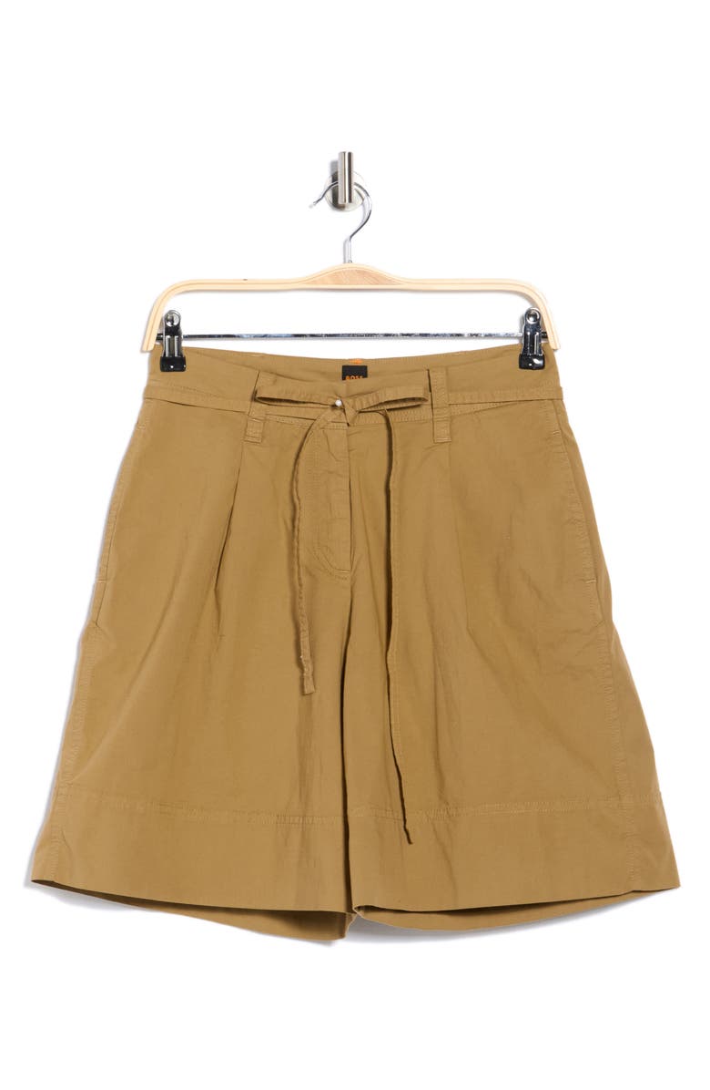 BOSS Orange Tara Belted Stretch Cotton Shorts, Main, color, Medium Beige