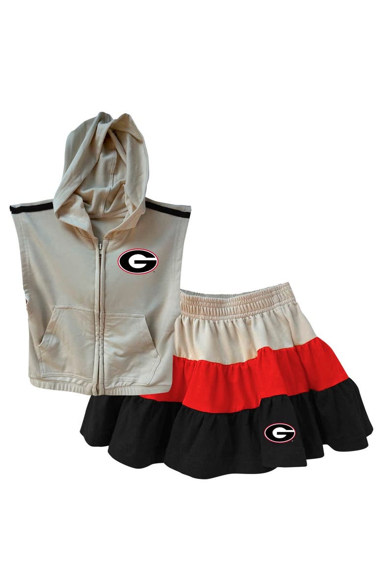 Wes & Willy Girls Toddler Wes & Willy Tan Georgia Bulldogs Tri-Blend Sleeveless Full-Zip Hoodie & Tiered Skirt Set, Alternate, color, Tan