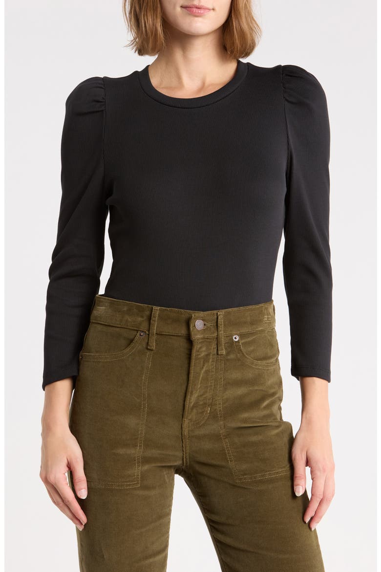 Britney Ruched Sleeve Top, Main, color, BLACK