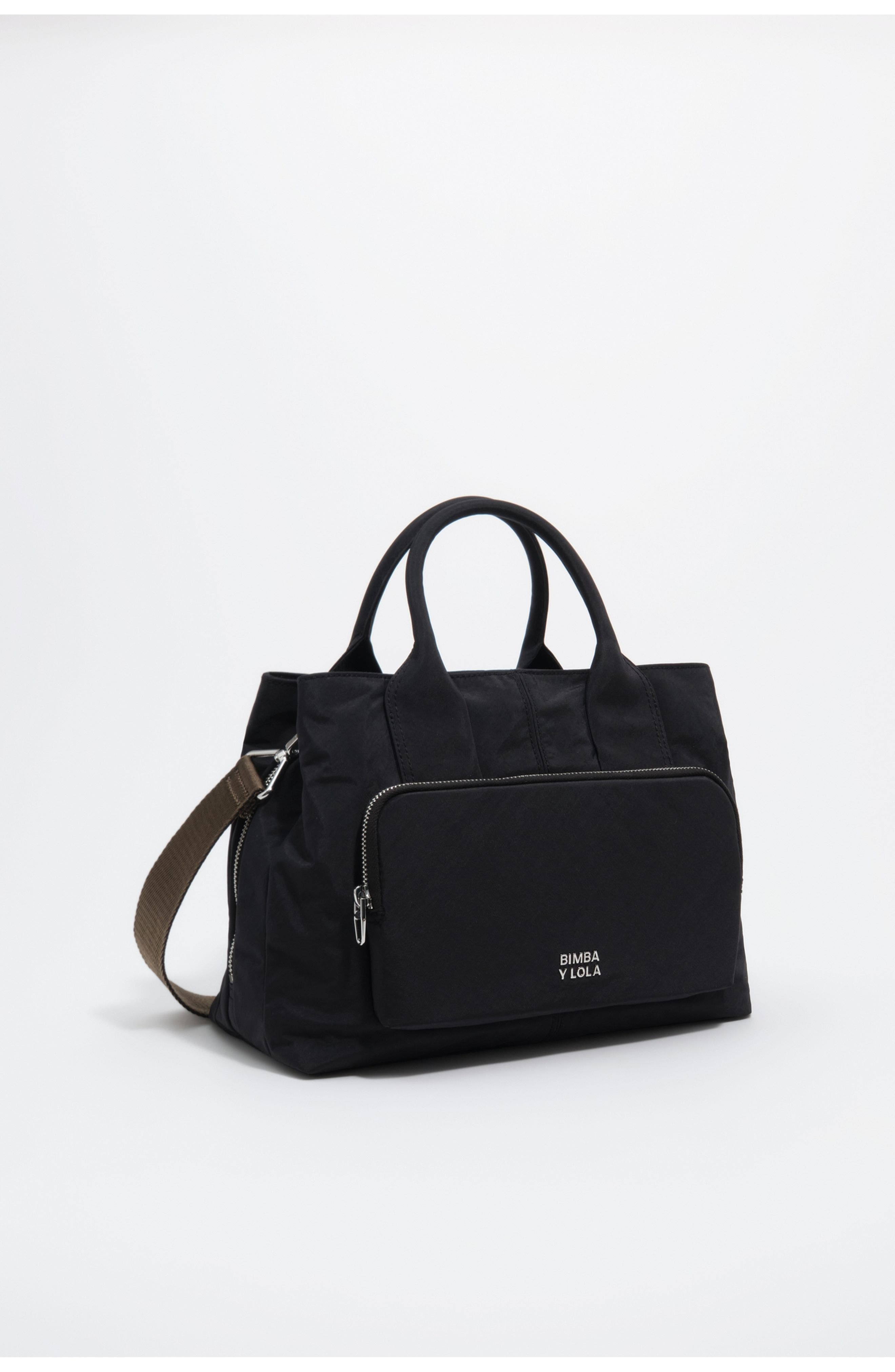 Large Nylon Pocket Handbag, Main, color, BLACK