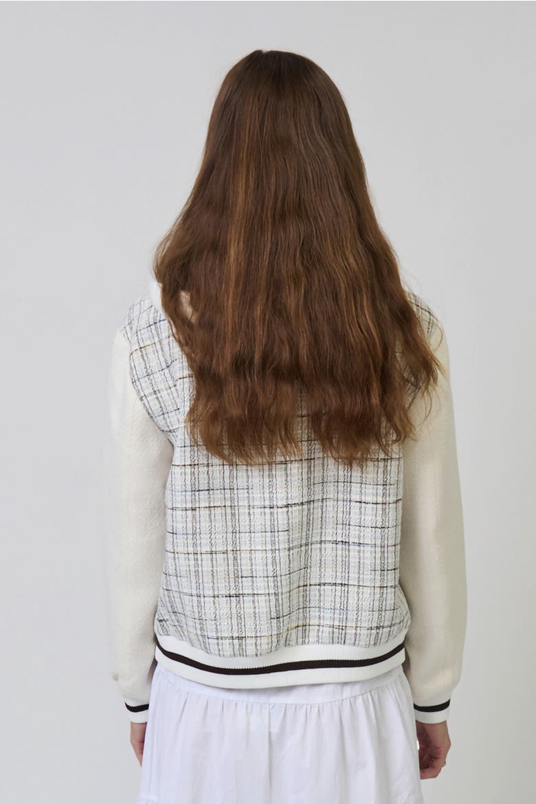 Logan Tweed Bomber Jacket, Alternate, color, WHITE PLAID