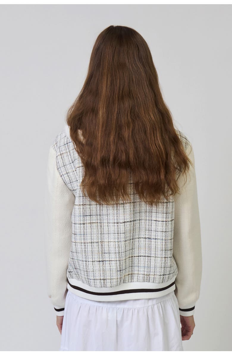 Central Park West Logan Tweed Bomber, Alternate, color, White Plaid