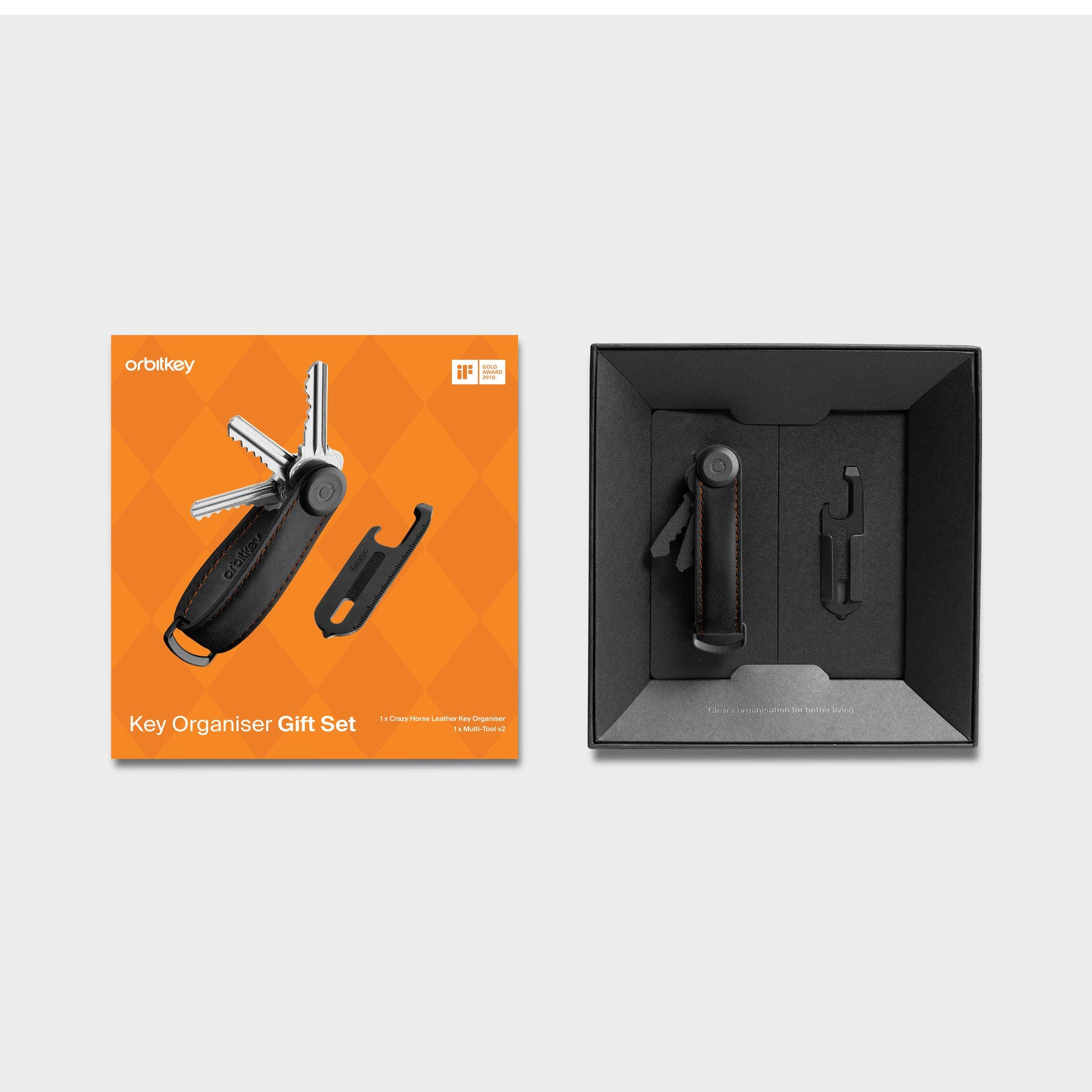Orbitkey CrazyHorse Key Organiser + Multitool v2 Set, Alternate, color, Black/Orange