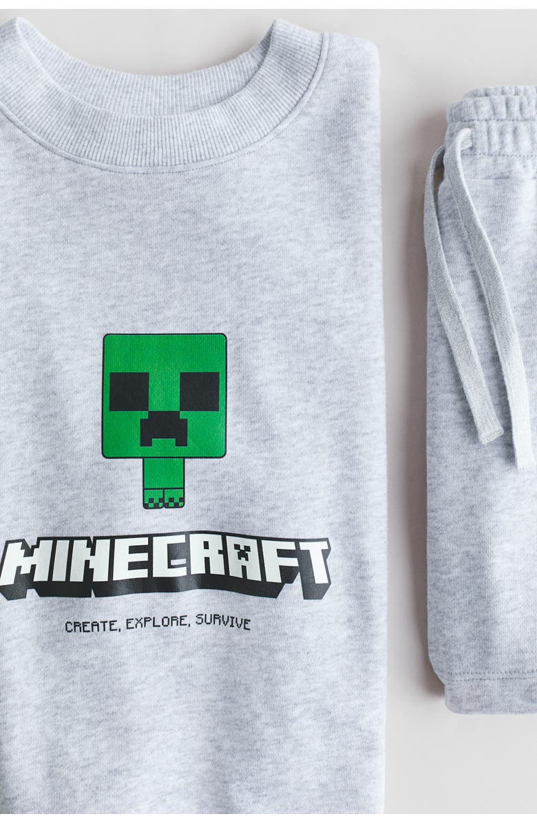 H&M 2-piece printed sweatshirt set, Alternate, color, Light Gray Melange/Minecraft