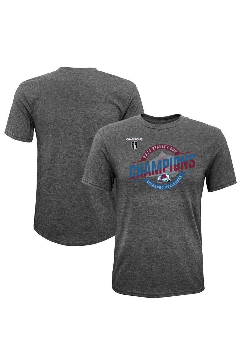 Youth Fanatics Branded Heathered Gray Colorado Avalanche 2022 Stanley Cup Champions Tri-Blend T-Shirt, Main, color, Heather Gray