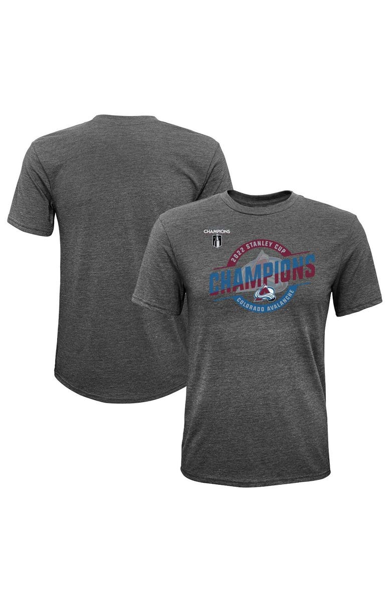 FANATICS Youth Fanatics Branded Heathered Gray Colorado Avalanche 2022 Stanley Cup Champions Tri-Blend T-Shirt, Main, color,