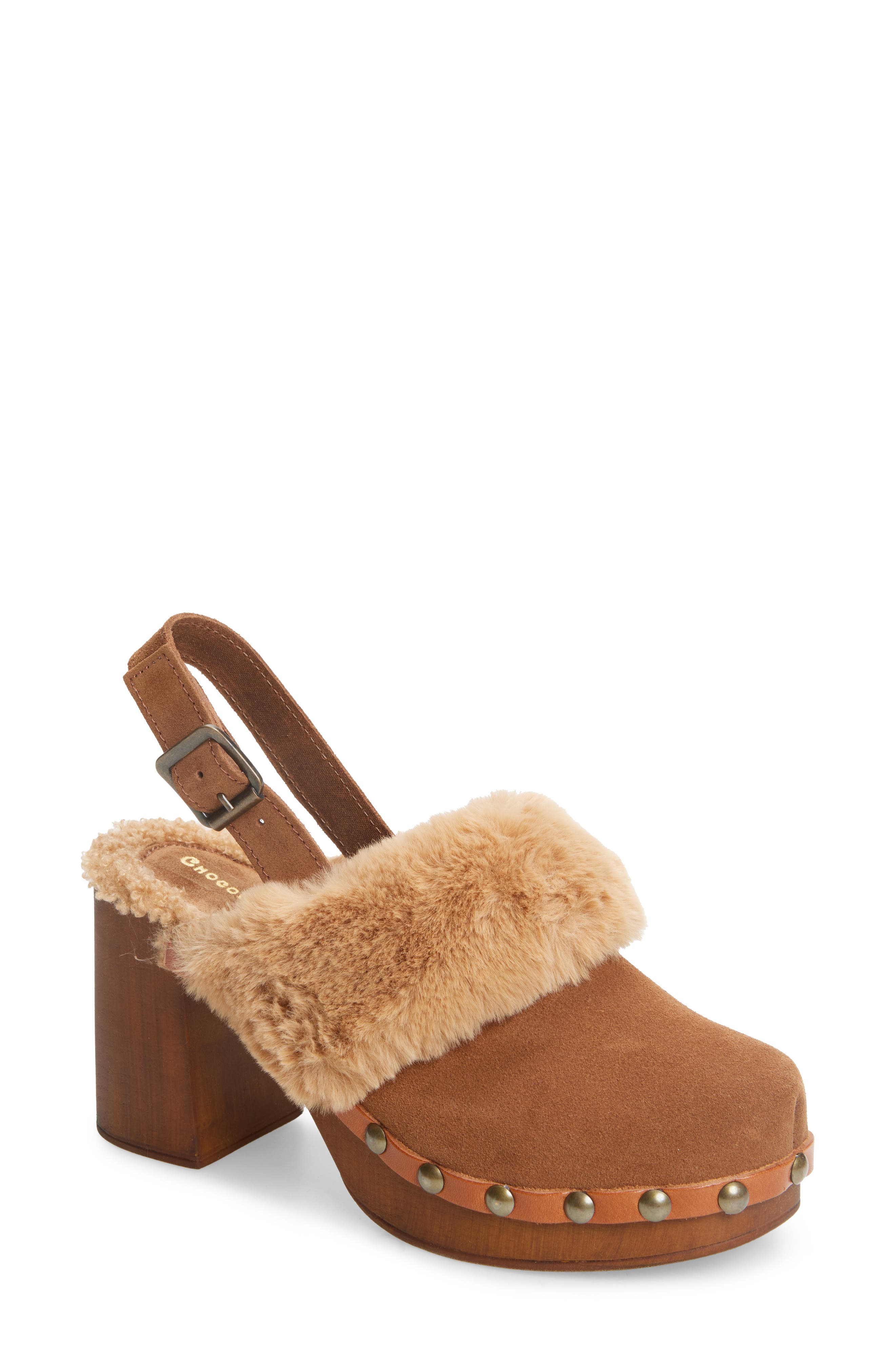 Chocolat Blu Fawn Faux Shearling Mule, Main, color, Cinnamon Suede