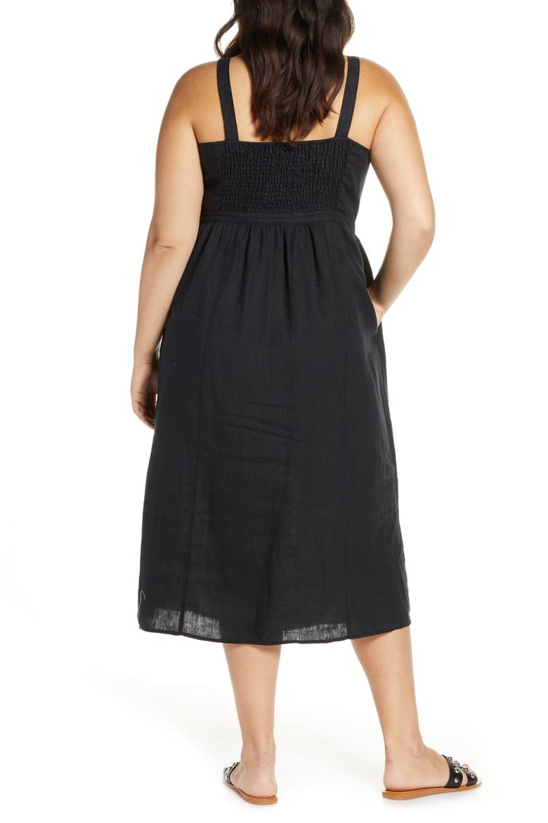 Linen Midi Dress, Alternate, color, BLACK