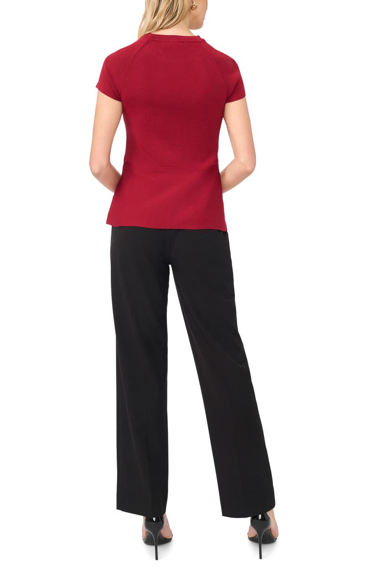 Short Sleeve Ribbed Peplum Sweater, Alternate, color, GARNET RED