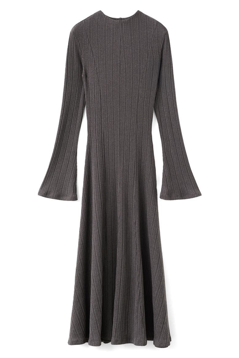 Long Sleeve Rib Midi Dress, Alternate, color, MEDIUM BROWN