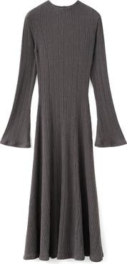 MANGO Long Sleeve Rib Midi Dress