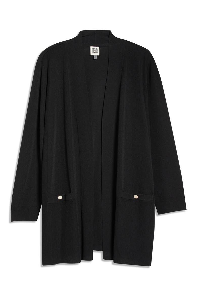 Rib Trim Open Front Cardigan, Alternate, color, ANNE BLACK