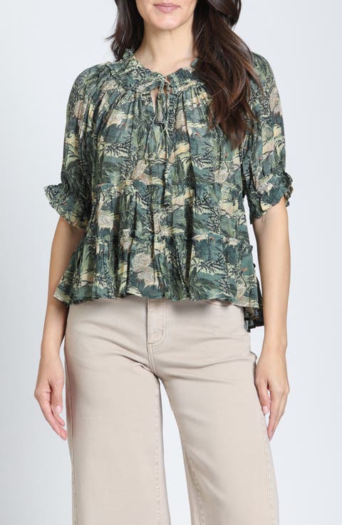 Ruched Neck Tiered Top
