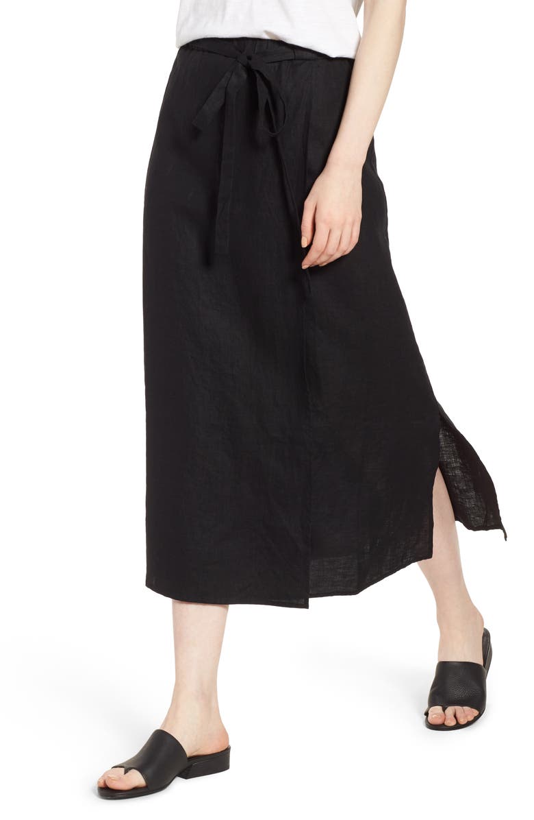 Eileen Fisher Faux Wrap Organic Linen Skirt, Alternate, color,