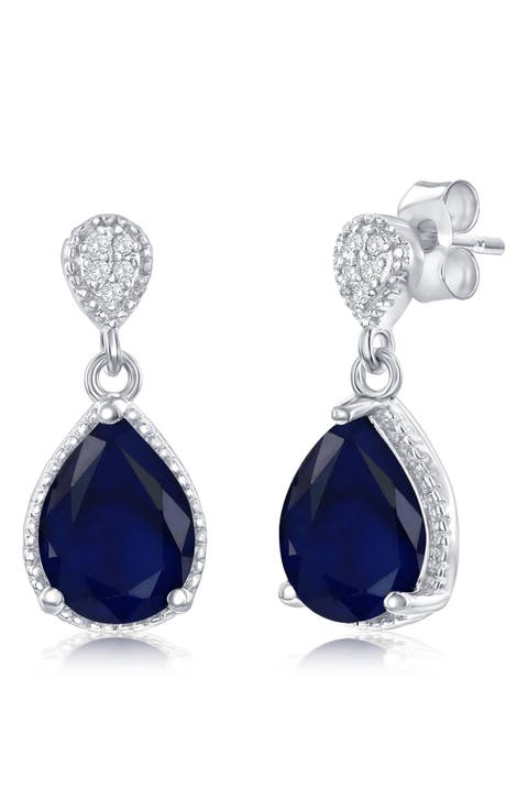 Diffused Sapphire & White Topaz Drop Earrings