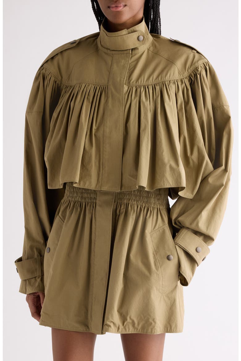 Gathered Cotton Poplin Minidress, Alternate, color, AMBER OLIVE