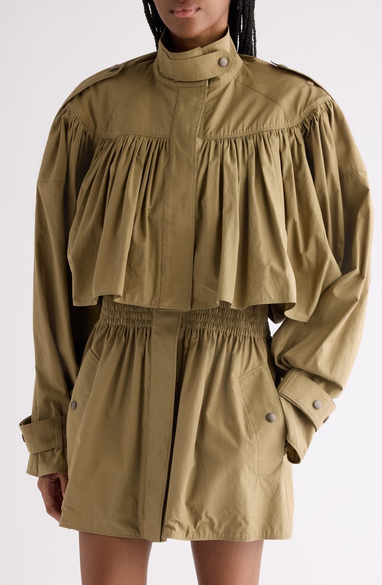 Chloé Gathered Cotton Poplin Minidress, Alternate, color, Amber Olive