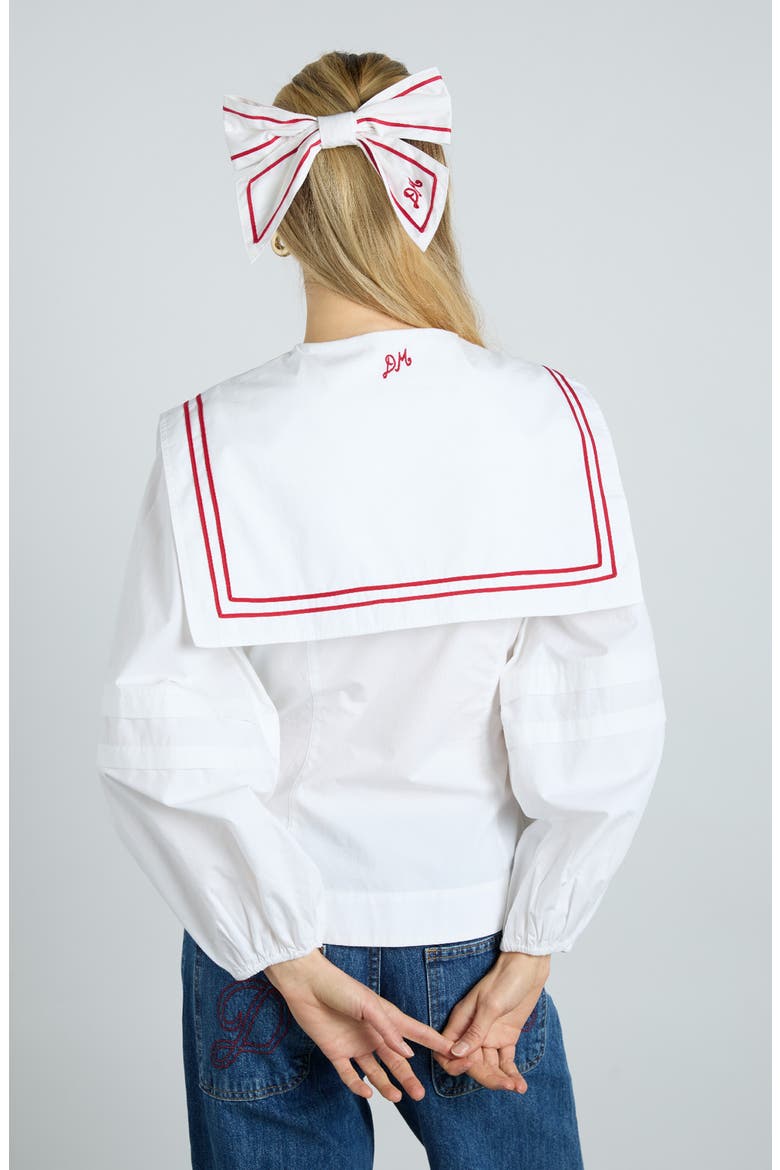 Elise Sailor Collar Long Sleeve Organic Cotton Top, Alternate, color, WHITE