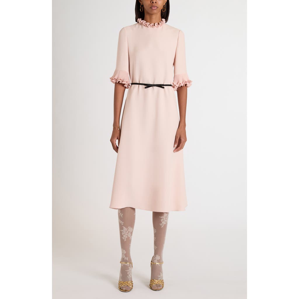 Valentino Cady Dress With Bow Detail And Ruffles In Pink